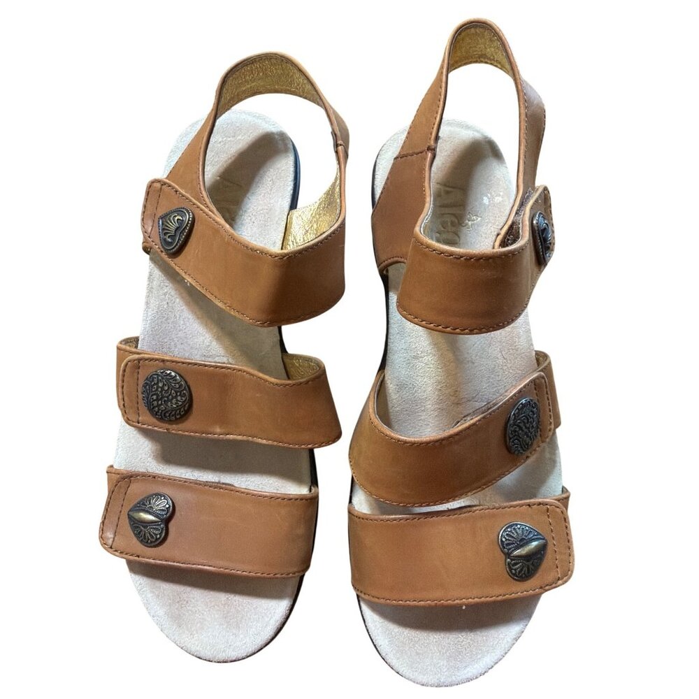 Alegria Brown Leather Strappy Sandals Comfort Wedges Shoes Hook Loop Sz 37 US 7 - Picture 2 of 8